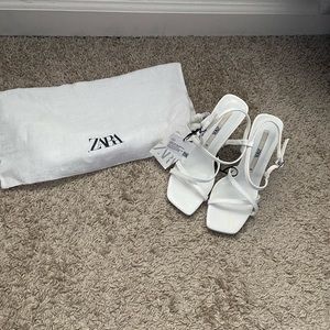 Zara White Block Strappy Heels
